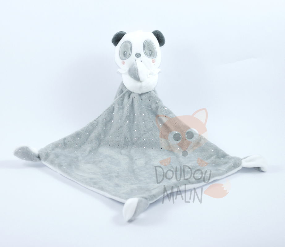  mouchoir panda blanc gris 30 cm 